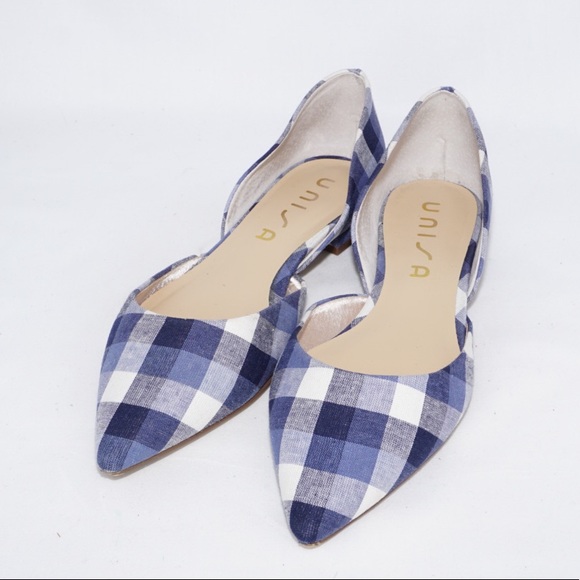 Unisa Blue & White Plaid D'Orsay Pointed-Toe Flats, Size 8 - Picture 4 of 8